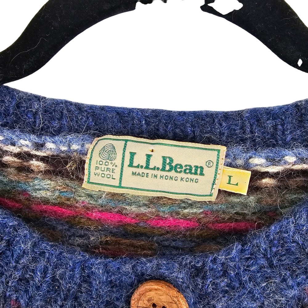 Vintage LL Bean Sheep Geese Horse Wool Cardigan Sweater Women's Large Blue - Picture 6 of 9